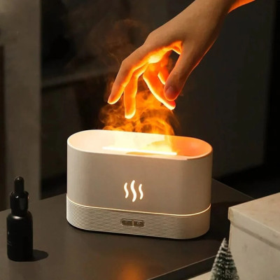 Увлажнитель воздуха ночник с имитацией пламени FLAME 7 цветов для эфирного масла аромадиффузор белый
