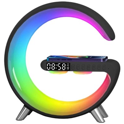 Настольная смарт лампа ночник PMV RGB Rainbow с Bluetooth колонкой беспроводная зарядка FM радио чёрный