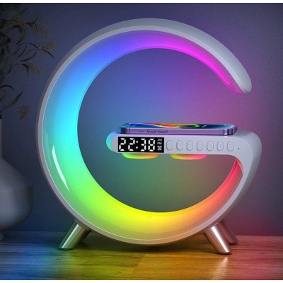 Настольная смарт лампа ночник PMV RGB Rainbow с Bluetooth колонкой беспроводная зарядка FM радио белый