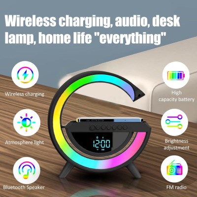 Настольная смарт лампа ночник PMV 3401-RGB Rainbow с Bluetooth колонкой беспроводная зарядка FM радио чёрный