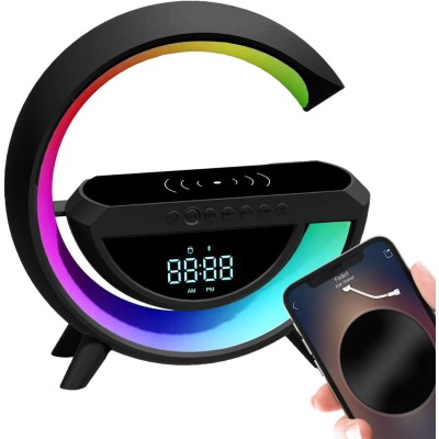 Настольная смарт лампа ночник PMV 3401-RGB Rainbow с Bluetooth колонкой беспроводная зарядка FM радио чёрный