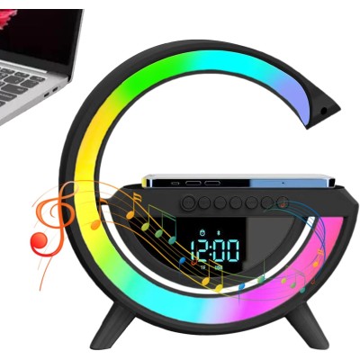 Настольная смарт лампа ночник PMV 3401-RGB Rainbow с Bluetooth колонкой беспроводная зарядка FM радио чёрный