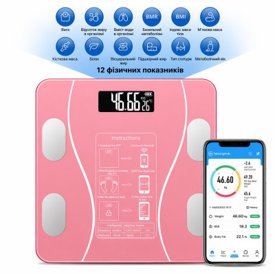 Смарт-весы Smart Scale Bluetooth Pink умные напольные фитнеc весы 180 кг