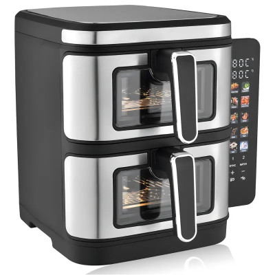 Мультипечь Rainberg RB-2331 2 чаши, многофункциональный аэрогриль 15л, фритюрница, аэрофритюрница серебристый