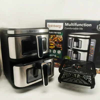 Мультипечь Rainberg RB-2331 2 чаши, многофункциональный аэрогриль 15л, фритюрница, аэрофритюрница серебристый