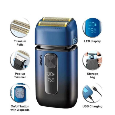 Електробритва шейвер VGR V-362 подвійне лезо чорно-синій