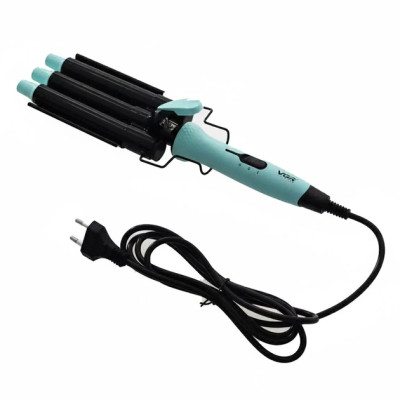 Плойка щипцы для волос тройная VGR V-595 три пальца волна чёрно-голубой