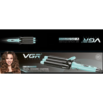 Плойка щипцы для волос тройная VGR V-595 три пальца волна чёрно-голубой