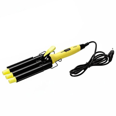 Плойка щипцы для волос тройная VGR V-595 три пальца волна чёрно-жёлтый