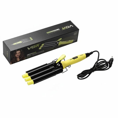 Плойка щипцы для волос тройная VGR V-595 три пальца волна чёрно-жёлтый