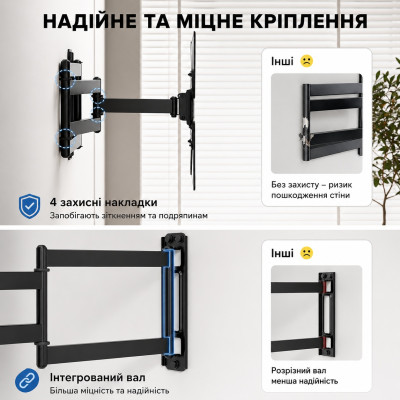Крепление кронштейн поворотный для телевизора и монитора настенное BONTEC CT140L 26-65 длинный полный ход, выдвижное до 95см