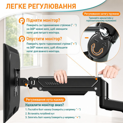 Крепление кронштейн поворотный монитора ELIVED EV023-DE 13-32 газовая пружина, выдвижное до 9кг