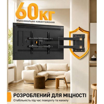 Крепление кронштейн поворотный для телевизора и монитора настенное Perlegear PGMF24 32-65 выдвижное до 60кг