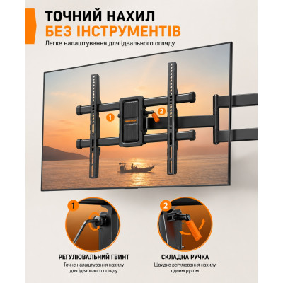 Крепление кронштейн поворотный для телевизора и монитора настенное Perlegear PGMF24 32-65 выдвижное до 60кг