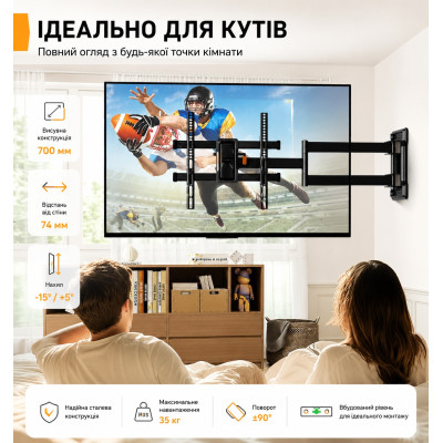 Крепление кронштейн поворотный для телевизора и монитора настенное Perlegear PGMF24 32-65 выдвижное до 60кг