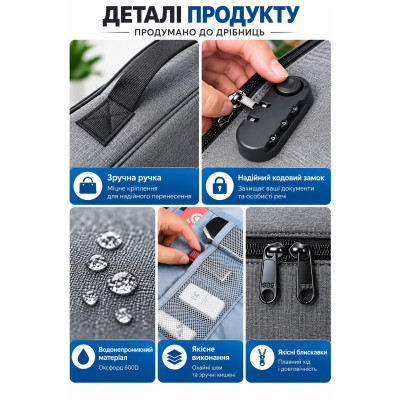 Сумка-органайзер для документов, водонепроницаемый чехол с замком, папка формата А4, для сертификатов и бумаг, для дома, офиса и путешествий, чёрный