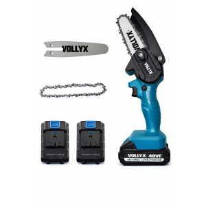 Аккумуляторная пила цепная электрическая Chain SAW 4 дюйма, мини пила для обрезки деревьев и распила дров 2 АКБ синий