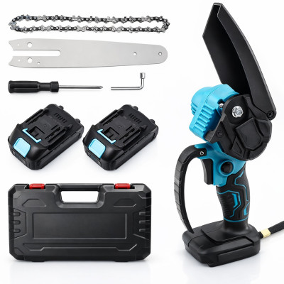 Аккумуляторная пила цепная электрическая Chain SAW 6 дюймов, мини пила для обрезки деревьев и распила дров 2 АКБ синий