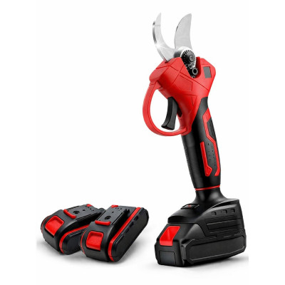 Секатор садовый аккумуляторный 21V 2 АКБ электрический портативный электросекатор, садовые ножницы в кейсе чёрно-красный
