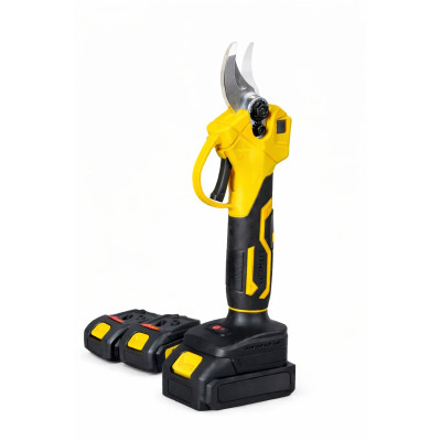Секатор акумуляторний садовий 21V 2 АКБ електричний портативний електросекатор, садові ножиці в кейсі чорно-жовтий