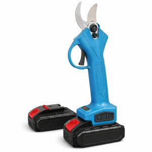 Секатор садовый аккумуляторный 2 АКБ электрический портативный, садовые ножницы в кейсе синий