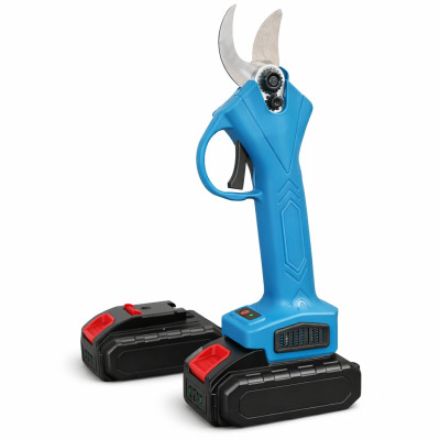 Секатор садовый аккумуляторный 2 АКБ электрический портативный, садовые ножницы в кейсе синий