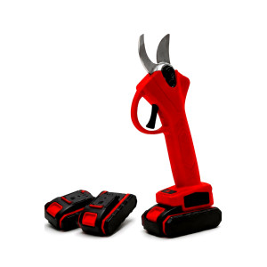 Секатор садовый аккумуляторный 21V 2 АКБ электрический портативный, садовые ножницы в кейсе красный