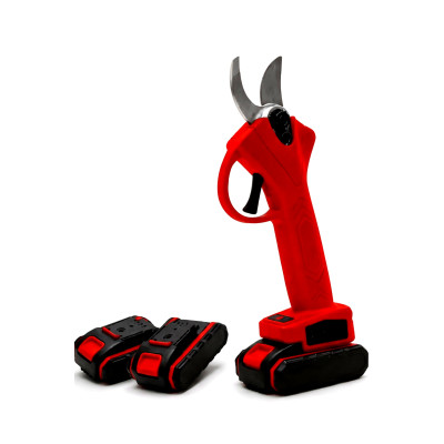 Секатор садовый аккумуляторный 21V 2 АКБ электрический портативный, садовые ножницы в кейсе красный