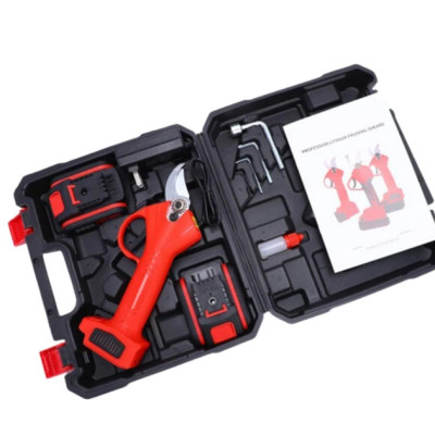 Секатор кусторез садовый аккумуляторный 21V 2 АКБ электрический портативный электросекатор, садовые ножницы в кейсе красный