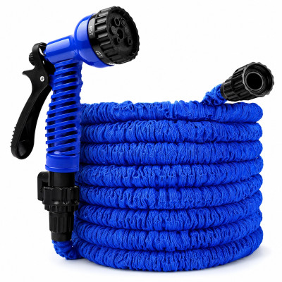 Шланг садовый для полива V-Hose Pro с насадкой распылителем 7 режимов, растягивается 45м синий