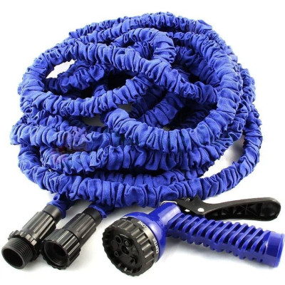 Шланг садовый для полива X-Hose Pro с насадкой распылителем 7 режимов, растягивается 60м синий