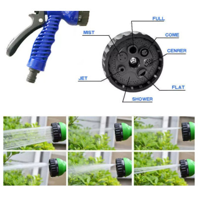 Шланг садовый для полива X-Hose Pro с насадкой распылителем 7 режимов, растягивается 60м синий