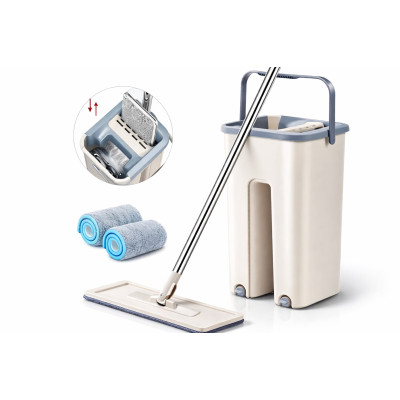 Комплект для уборки вращающаяся швабра, ленивая швабра со складной ручкой и ведром для отжима 5л белый