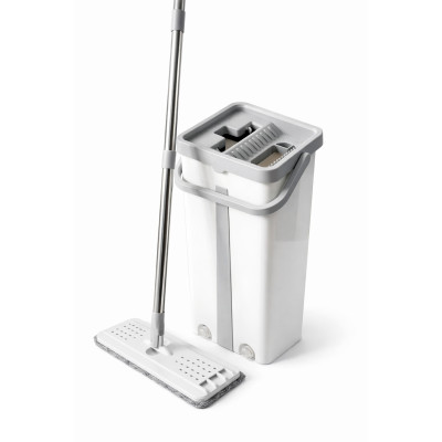 Комплект для уборки вращающаяся швабра, ленивая швабра со складной ручкой и ведром для отжима 5л белый