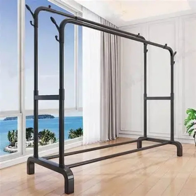 Подвійна стійка вішалка для одягу та взуття Loft Rack TW-6008-1 сталева підлогова з полицею, гачками Black