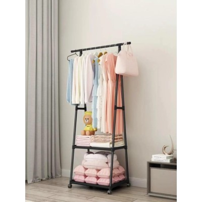 Стойка вешалка для одежды и обуви Coat Rack new напольная стальная с полками, на колесах Black
