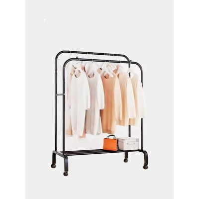 Двойная стойка вешалка для одежды и обуви Loft Rack напольная стальная с полкой на колесах Black