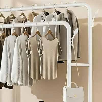 Двойная стойка вешалка для одежды и обуви Loft Rack TW-610-2 напольная стальная с полкой, крючками, на колесах white