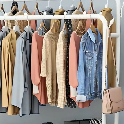 Двойная стойка вешалка для одежды и обуви Loft Rack TW-610-2 напольная стальная с полкой, крючками, на колесах white