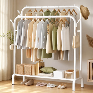 Двойная стойка вешалка для одежды и обуви Loft Rack TW-606 напольная стальная с полкой, крючками white