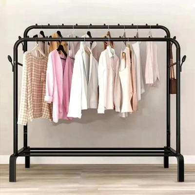 Подвійна стійка вішалка для одягу та взуття Loft Rack TW-606 сталева підлогова з полицею, гачками Black
