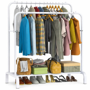 Двойная стойка вешалка для одежды и обуви Loft Rack TW-608 напольная стальная с полкой white