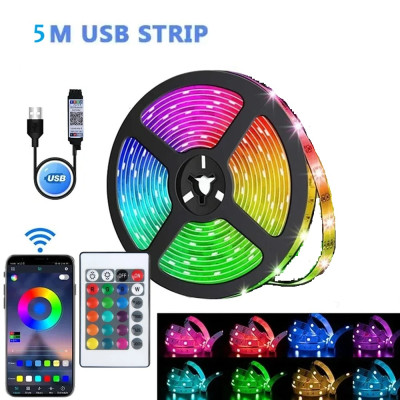 Светодиодная LED лента RGB 5050 5 метров с Bluetooth приложением от USB + пульт ДУ
