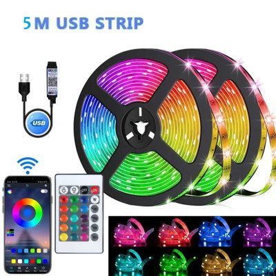 Светодиодная LED лента RGB 5050 5 метров с Bluetooth приложением от USB + пульт ДУ
