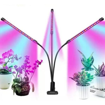 Фітолампа світлодіодна LED Plant Grow Light на 3 лампи для росту рослин на прищіпці фітосвітильник для кімнатних квітів, розсади