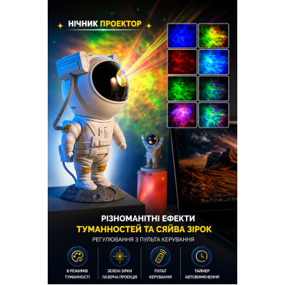 Ночник проектор космонавт Astronaut Nebula астронавт с подсветкой пульт ДУ