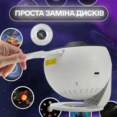 Ночник проектор звездного неба галактика Galaxy 13 сменных картриджей, домашний  планетарий белый Refurbished 