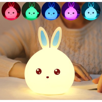 Детский силиконовый ночник Зайчик Rabbit Lamp ночная LED лампа на аккумуляторе 5 цветов подсветки