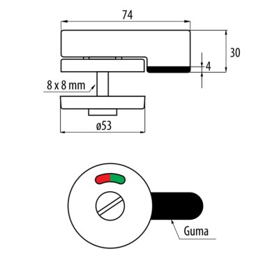 Засувка wc 10-20 мм, підпружинений квадрат, нержавіюча сталь GRYC 013.001.031-1