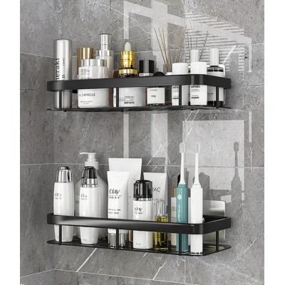 Настенная полка - органайзер Bathroom shelf 2шт. для ванной комнаты душевой кабины, кухни, на самоклеющейся пленке, с защитой от коррозии 30х13х5.5см черная